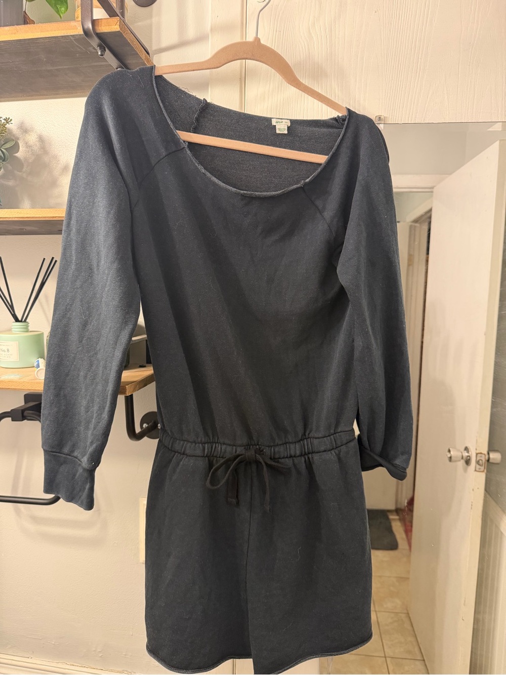 aerie Black Long-Sleeve Drawstring Waist Jumpsuit